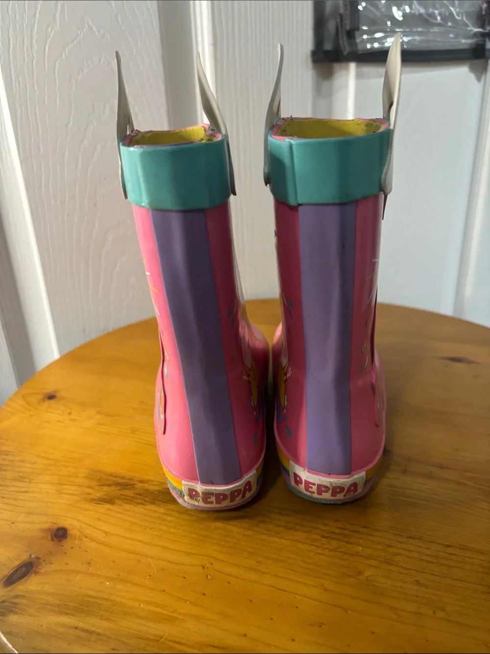 Pink Peppa Pig Rain Boots with Rainbow Trim 9/10